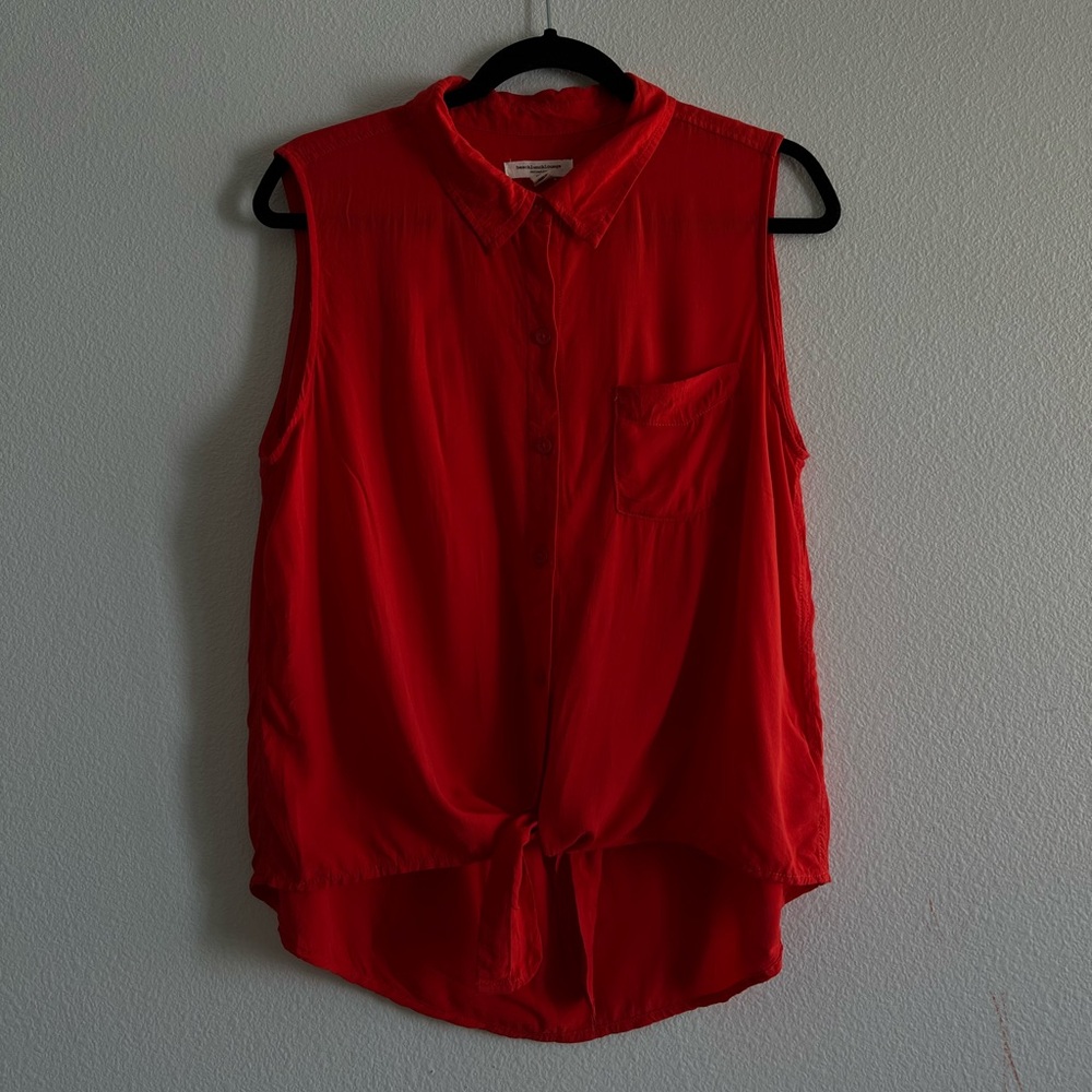 beachlunchlounge Tie Front Sleeveless Cotton Button-Up Shirt